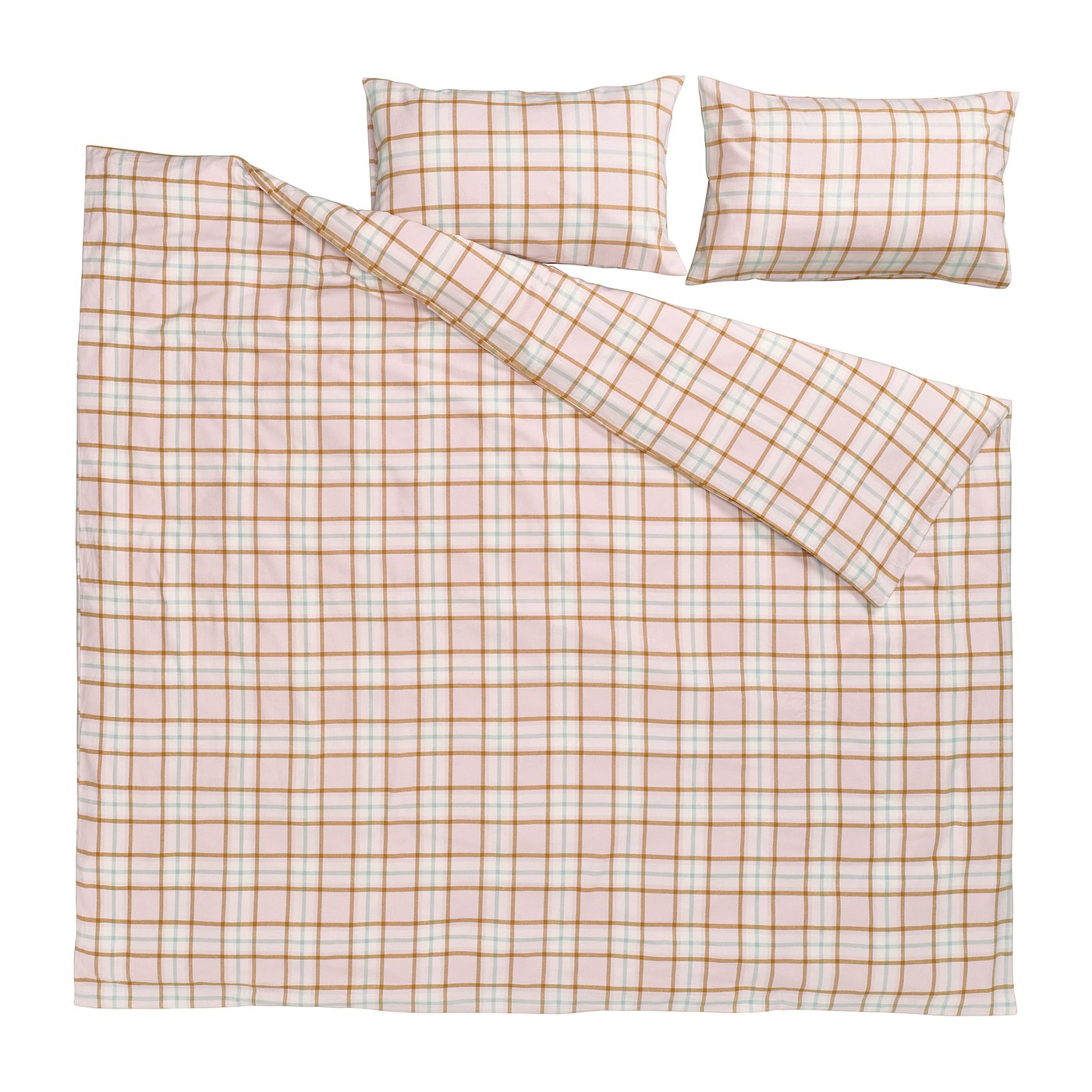PEROVSKIA duvet cover and 2 pillowcases, pale pink/check, 240x220/50x80 cm