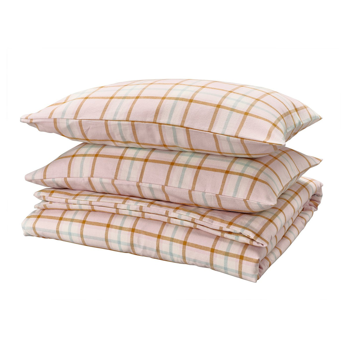 PEROVSKIA duvet cover and 2 pillowcases, pale pink/check, 240x220/50x80 cm