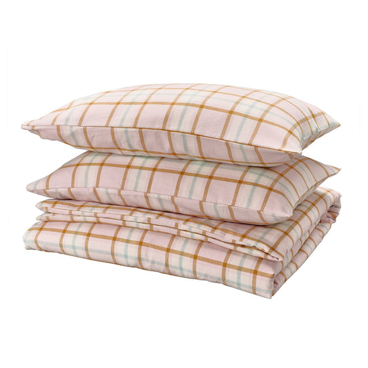 PEROVSKIA duvet cover and 2 pillowcases, pale pink/check, 240x220/50x80 cm