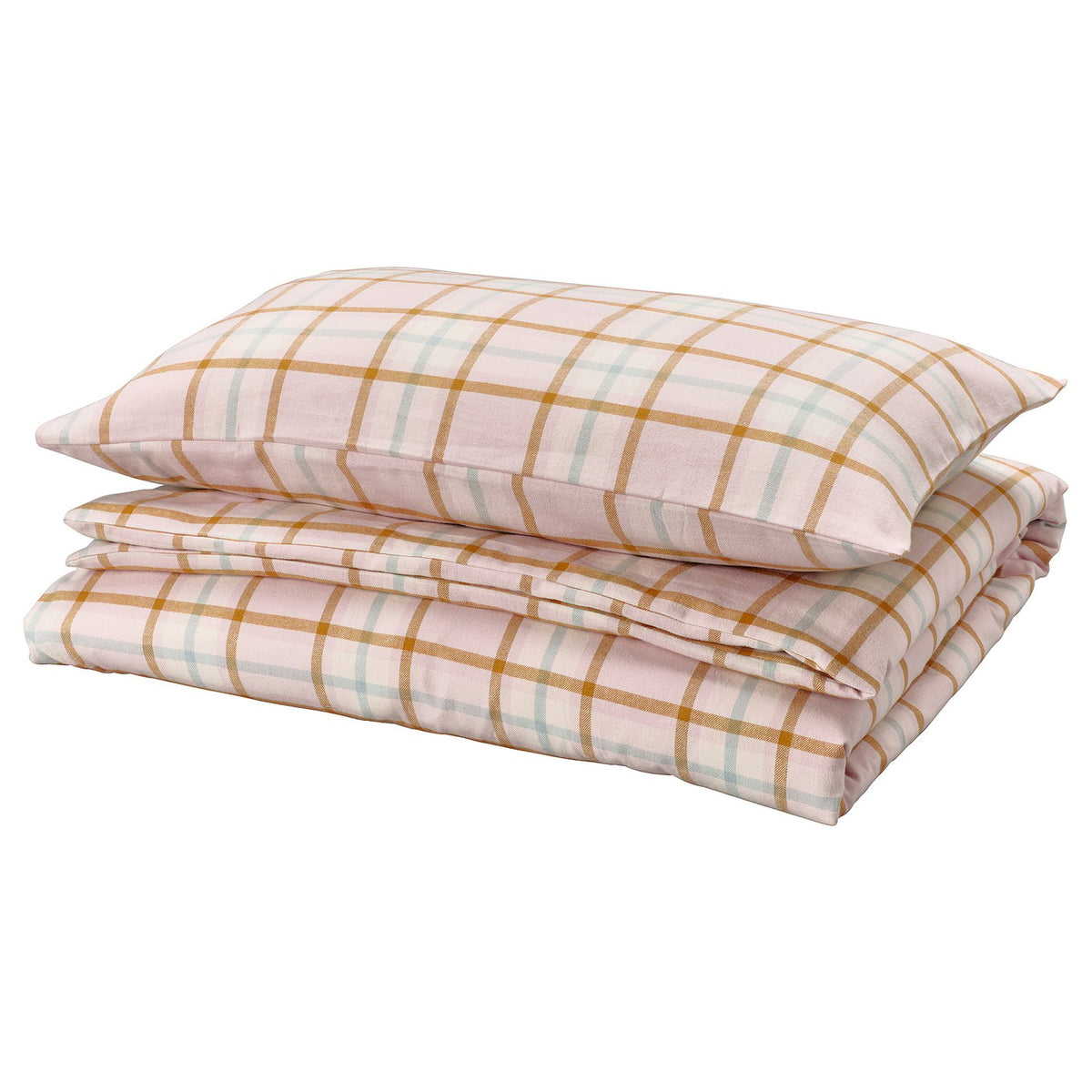 PEROVSKIA duvet cover and pillowcase, pale pink/check, 150x200/50x80 cm