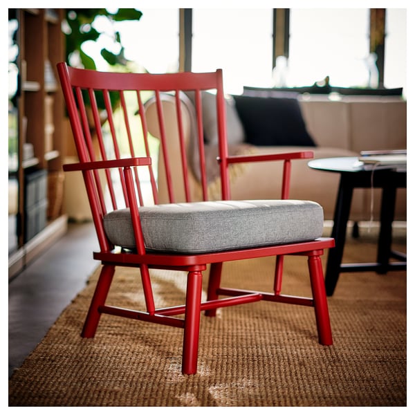 PERSBOL armchair, brown-red/Tibbleby beige/grey, 58x57x70 cm