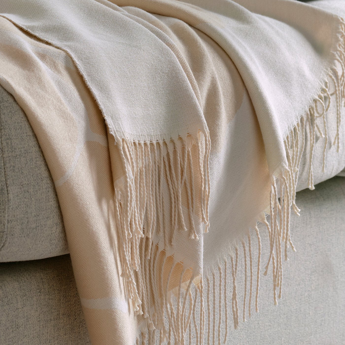 PERSIKOTRÄD throw, off-white/grey-beige, 150x200 cm
