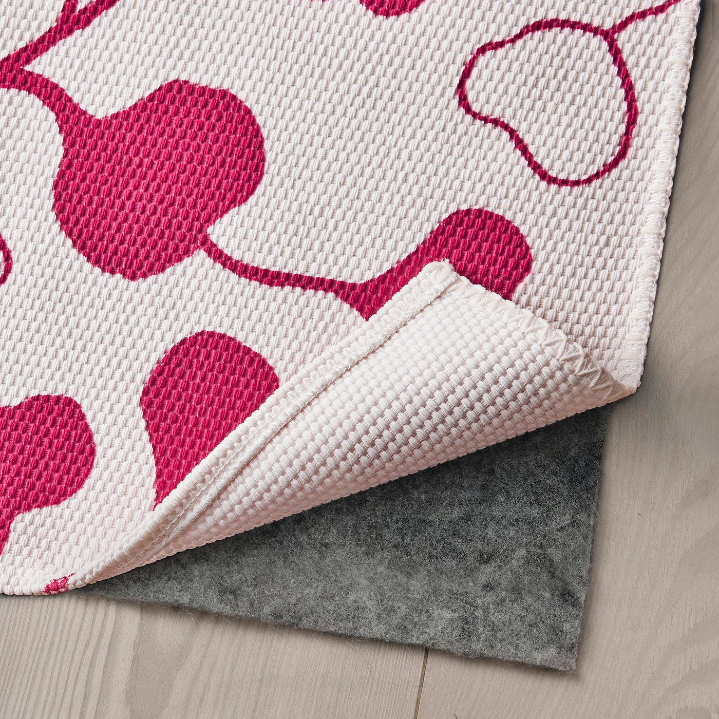 PERSIKOTRÄD rug, flatwoven, pink/leaf pattern, 60x90 cm