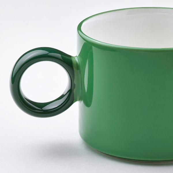 PIGGÅL - Mug, white/green, 30 cl