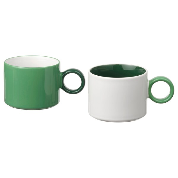 PIGGÅL - Mug, white/green, 30 cl