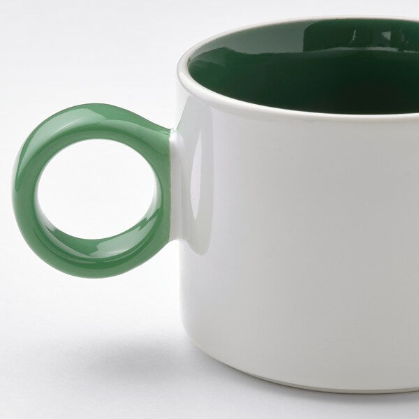 PIGGÅL - Mug, white/green, 30 cl