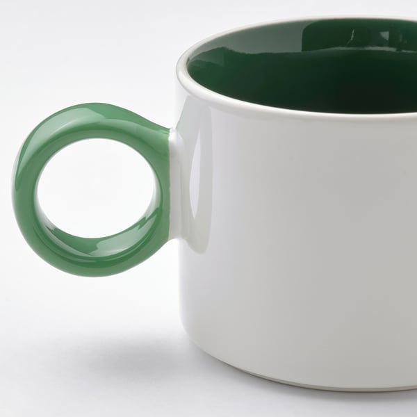 PIGGÅL mug, white/green, 30 cl, 2 pack