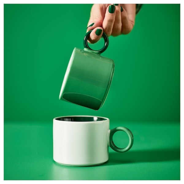 PIGGÅL - Mug, white/green, 30 cl