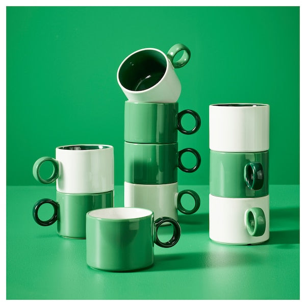 PIGGÅL - Mug, white/green, 30 cl