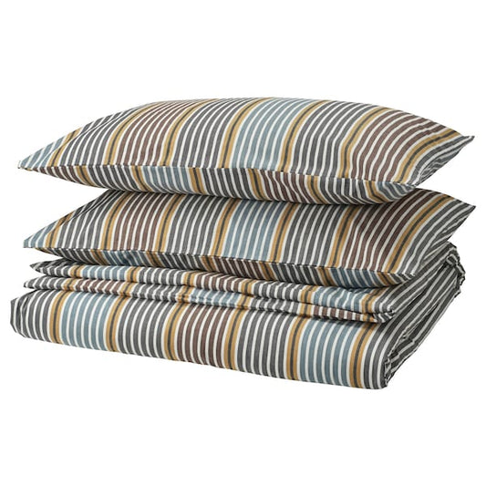 PIGGRÖR - Duvet cover and 2 pillowcases, multicolour/striped, 240x220/50x80 cm