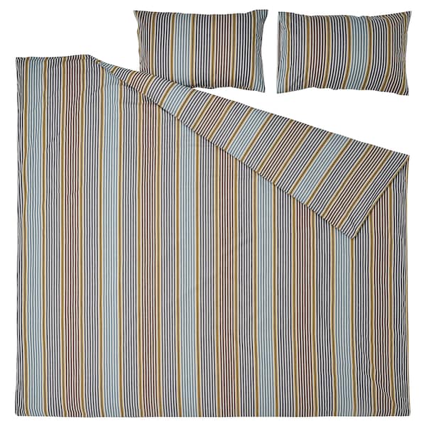 PIGGRÖR - Duvet cover and 2 pillowcases, multicolour/striped, 240x220/50x80 cm