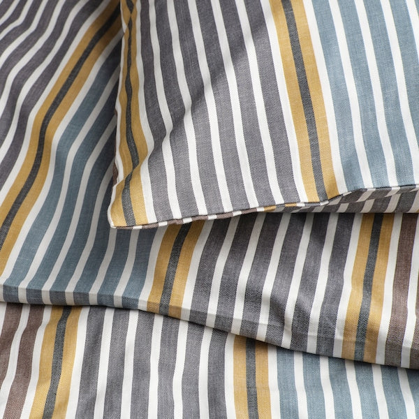 PIGGRÖR - Duvet cover and 2 pillowcases, multicolour/striped, 240x220/50x80 cm