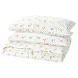 PILDVÄRGMAL duvet cover and 2 pillowcases, white/floral pattern, 240x220/50x80 cm