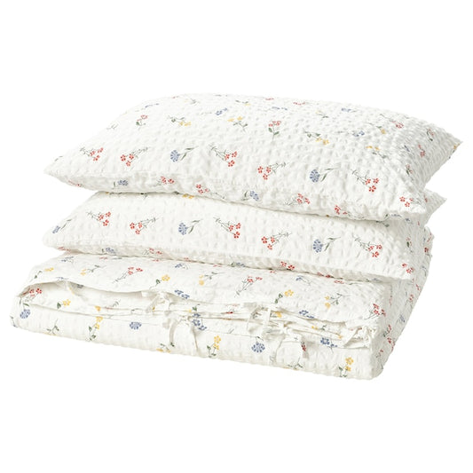 PILDVÄRGMAL - Duvet cover and 2 pillowcases, white/floral pattern, 240x220/50x80 cm