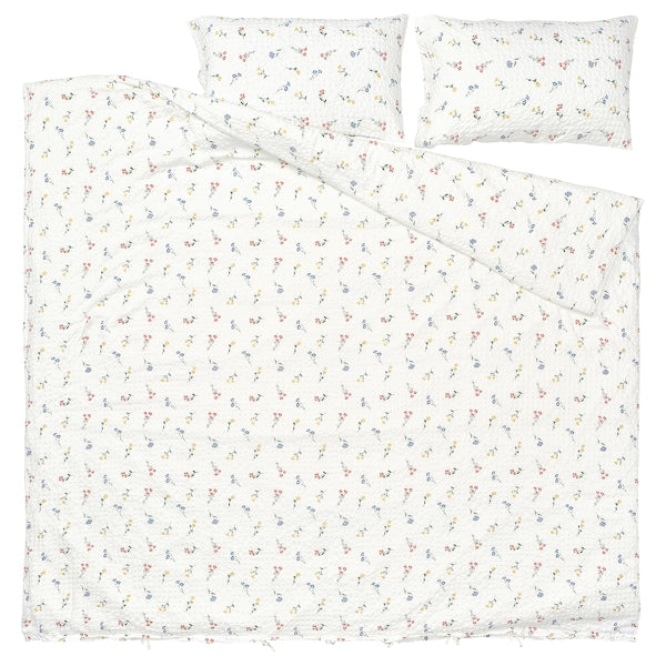 PILDVÄRGMAL duvet cover and 2 pillowcases, white/floral pattern, 240x220/50x80 cm