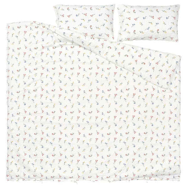 PILDVÄRGMAL - PILDVÄRGMAL Duvet cover and 2 pillowcases, white/floral pattern, 240x220/50x80 cm
