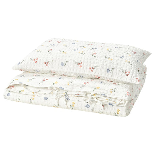 PILDVÄRGMAL duvet cover and pillowcase, white/floral pattern, 150x200/50x80 cm