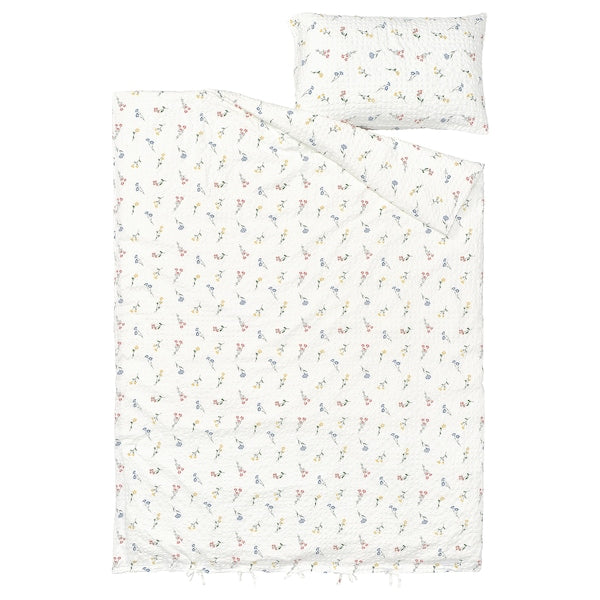 PILDVÄRGMAL - Duvet cover and pillowcase, white/floral pattern, 150x200/50x80 cm