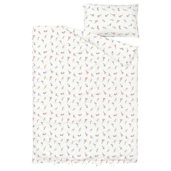 PILDVÄRGMAL - PILDVÄRGMAL Duvet cover and pillowcase, white/floral pattern, 150x200/50x80 cm