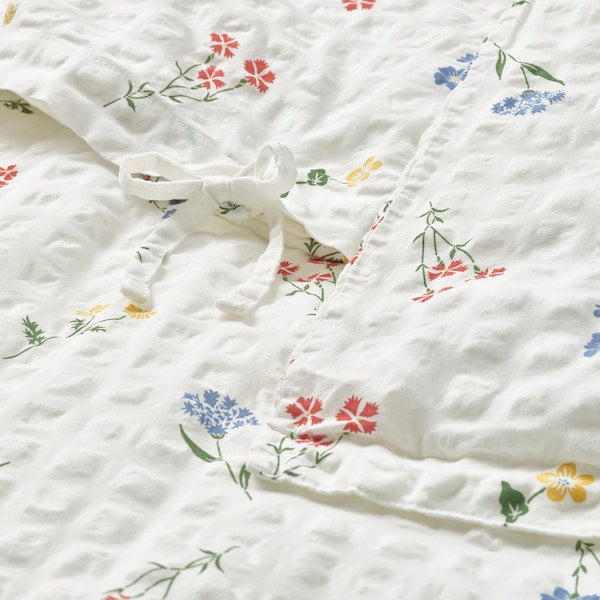 PILDVÄRGMAL - Duvet cover and pillowcase, white/floral pattern, 150x200/50x80 cm