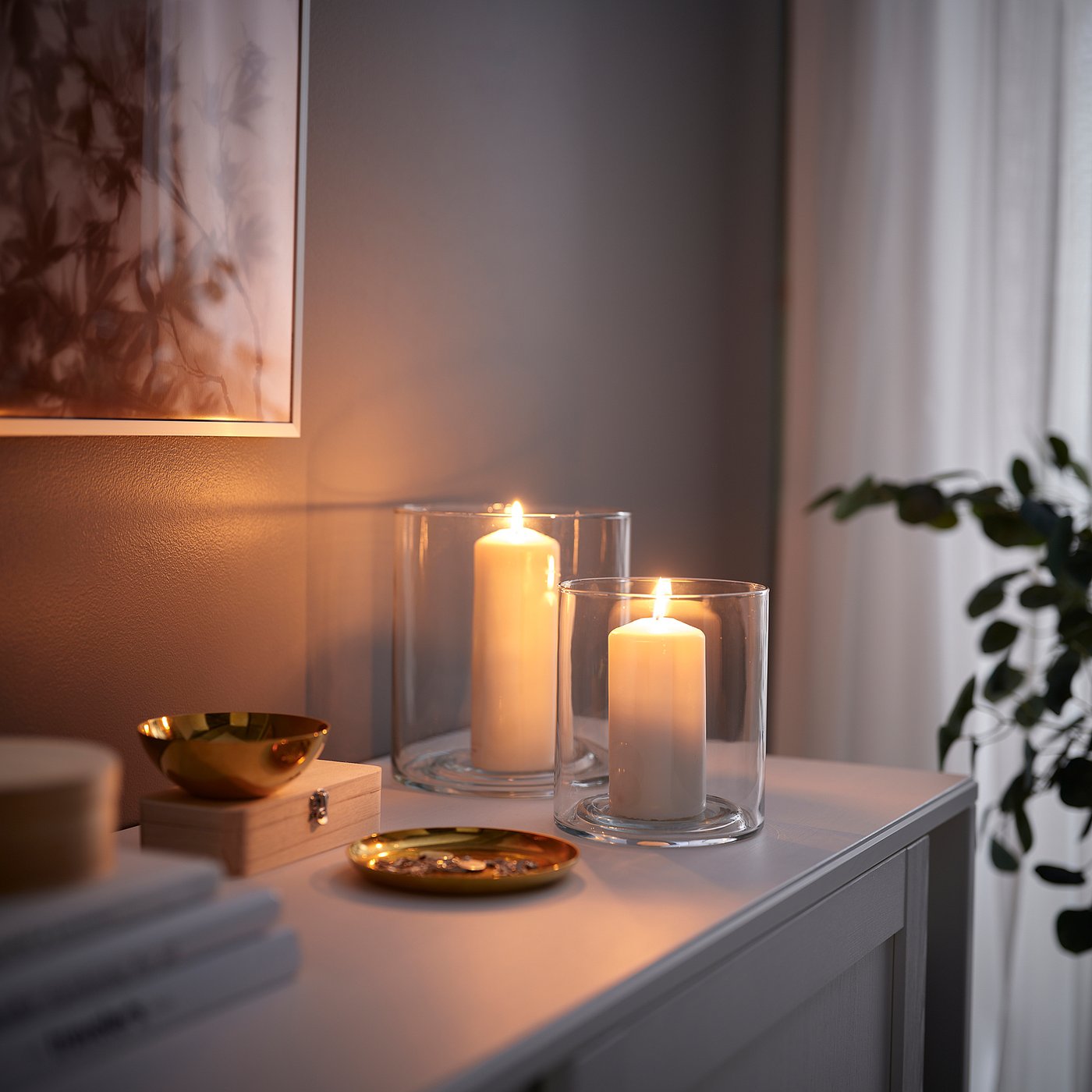 PILFINK candle holder, set of 2, clear glass