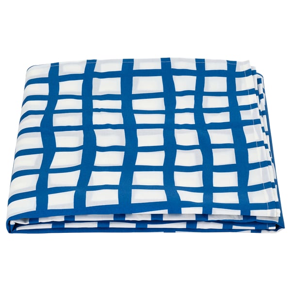PILLERSTARR tablecloth, patterned/blue white, 145x240 cm