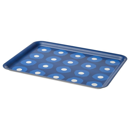 PILLERSTARR - Tray, patterned/blue, 28x37 cm