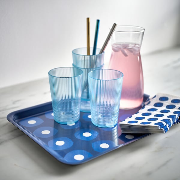 PILLERSTARR - Tray, patterned/blue, 28x37 cm