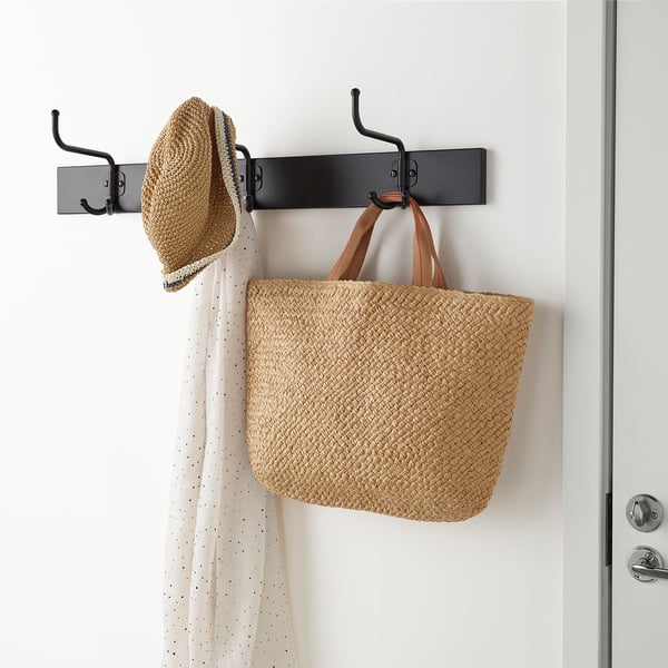 PINNIG rack with 3 hooks, black, 79x16x17 cm