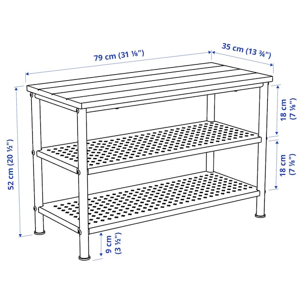 PINNIG - Bench with shoe storage, black, 79x35x52 cm