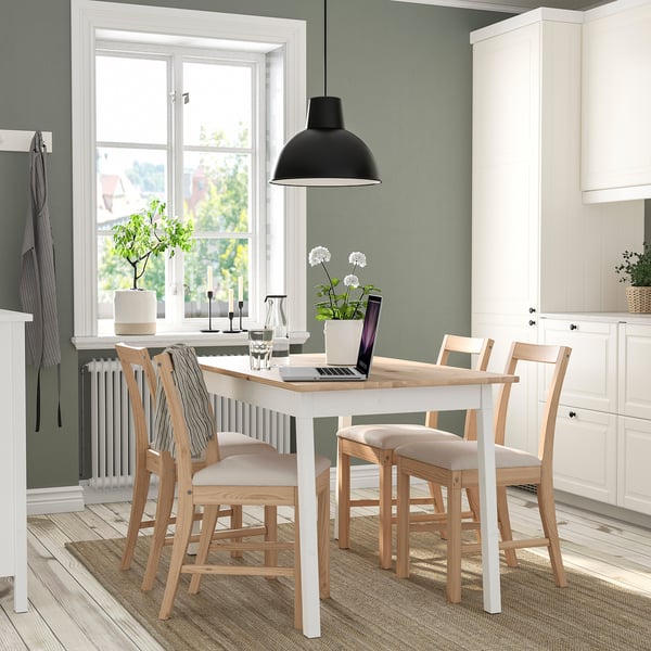PINNTORP / PINNTORP table and 4 chairs, light brown stained white stained/Katorp light brown stained, 125 cm