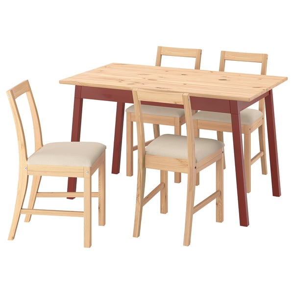 PINNTORP / PINNTORP table and 4 chairs, light brown stained red stained/Katorp natural light brown stained, 125 cm