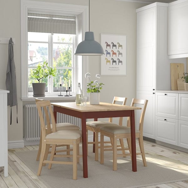 Ikea PINNTORP / PINNTORP - Table and 4 chairs, light brown stained red stain / natural light brown stain Katorp,125 cm