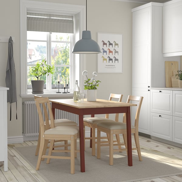 PINNTORP / PINNTORP table and 4 chairs, light brown stained red stained/Katorp natural light brown stained, 125 cm