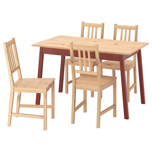 PINNTORP / PINNTORP - Table and 4 chairs, light brown stained red stained/light brown stained, 125 cm