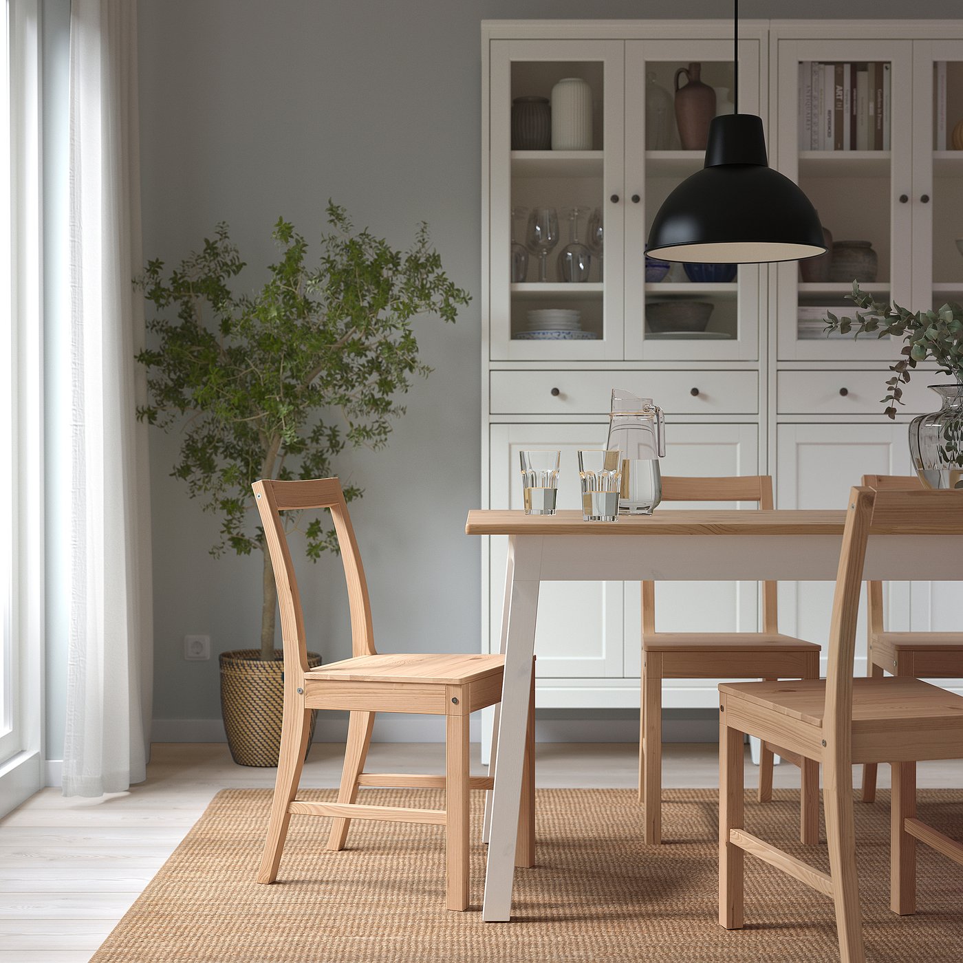 PINNTORP / PINNTORP table and 6 chairs, light brown stained white stained/light brown stained, 185 cm