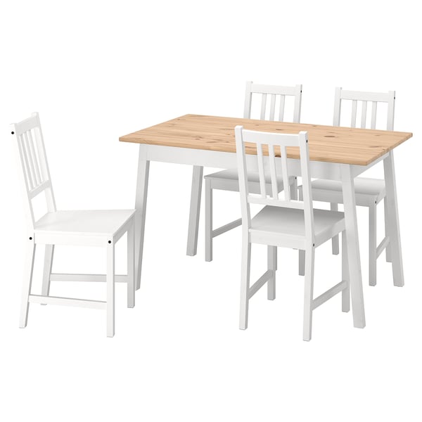 PINNTORP / STEFAN table and 4 chairs, light brown stained white stained/white, 125 cm
