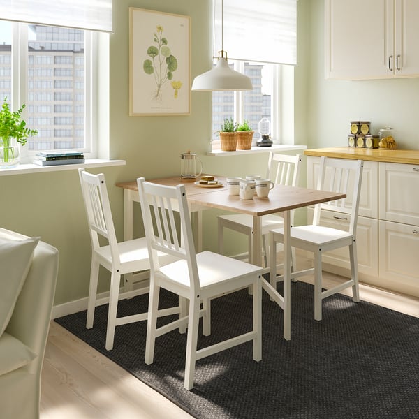 PINNTORP / STEFAN table and 4 chairs, light brown stained white stained/white, 67/124 cm