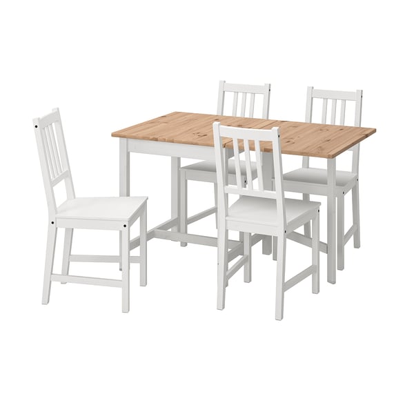 PINNTORP / STEFAN table and 4 chairs, light brown stained white stained/white, 67/124 cm