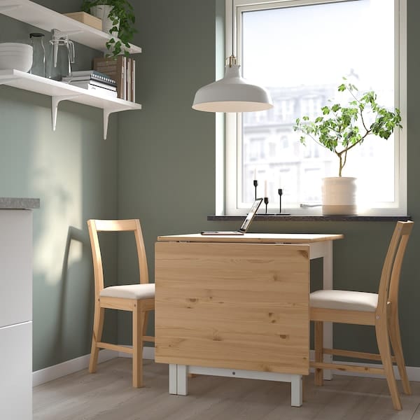 Ikea PINNTORP - Gateleg table, light brown stained/white stained, 67/124x75 cm