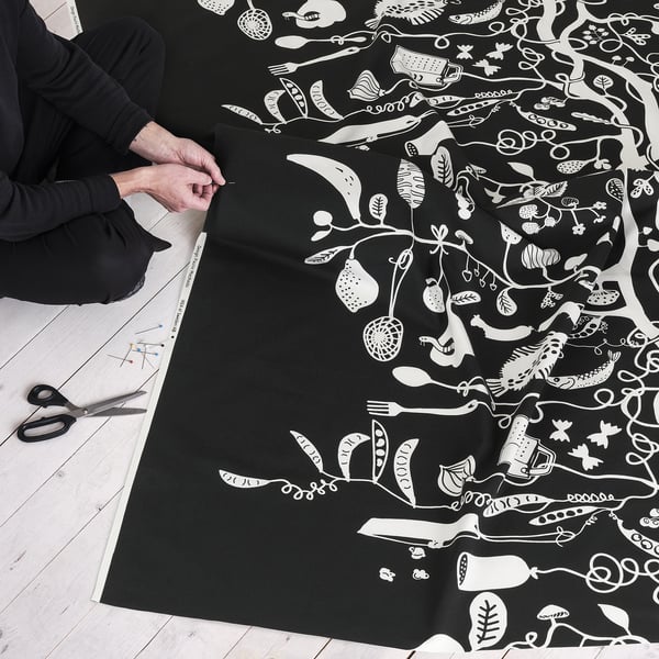 PIPDÅN - PIPDÅN Pre-cut fabric, black/white, 150x300 cm