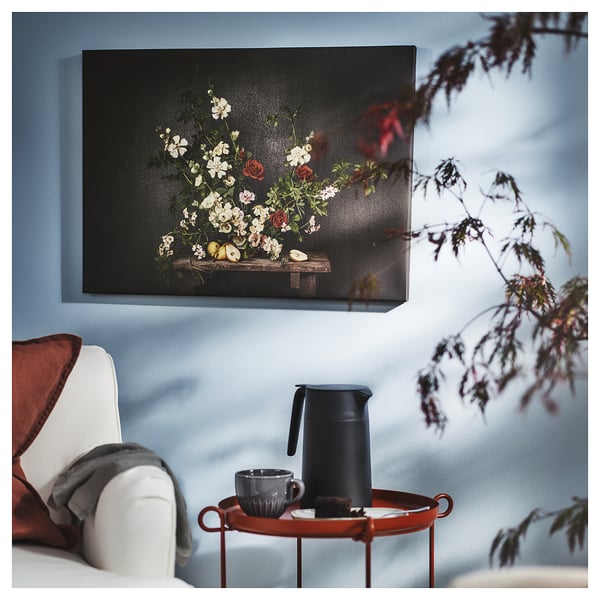 PJÄTTERYD picture, flowers-against a black wall, 70x50 cm