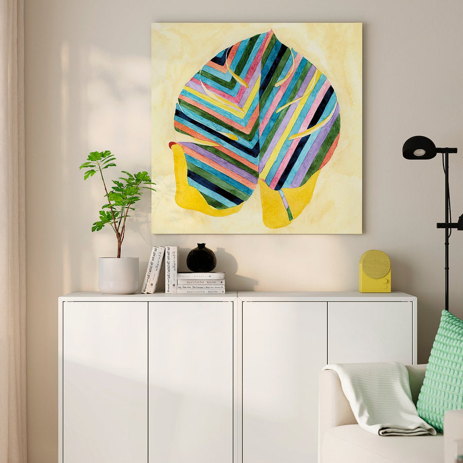 PJÄTTERYD picture, striped leaf, 90x90 cm