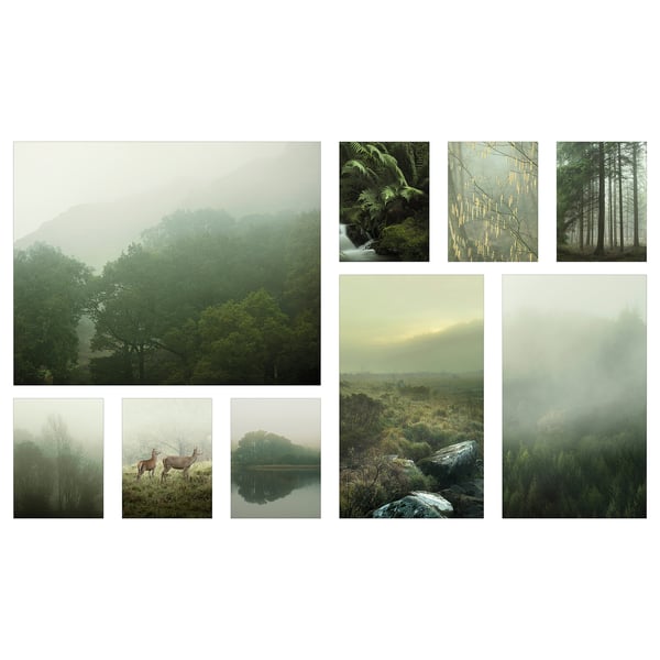 PJÄTTERYD - Picture, set of 9, Mist in the forest, 179x112 cm