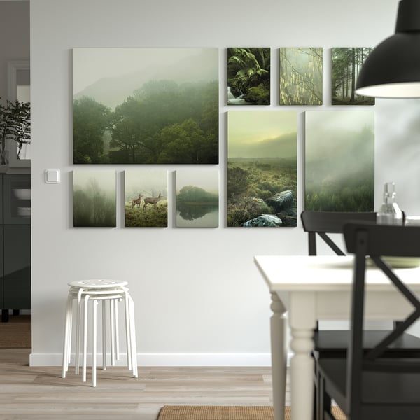 PJÄTTERYD picture, set of 9, Mist in the forest, 179x112 cm