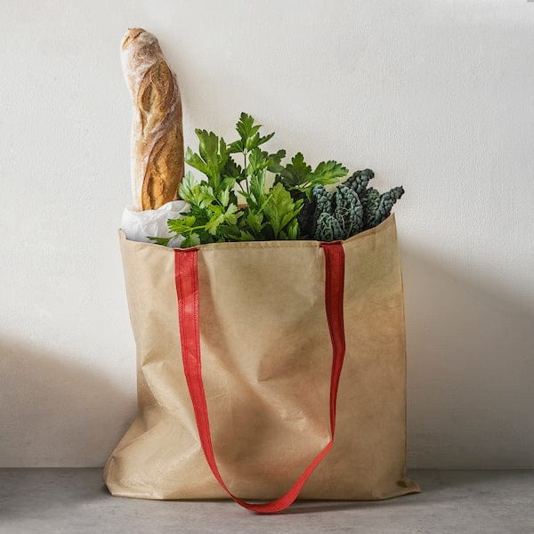 Ikea PLANTERING - Carrier bag, light brown/red, , 45x36 cm