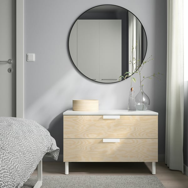 PLATSA chest of 2 drawers, white/Kalbåden lively pine effect, 80x57x53 cm