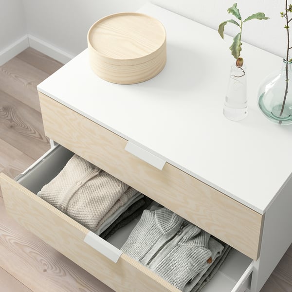 PLATSA chest of 2 drawers, white/Kalbåden lively pine effect, 80x57x53 cm