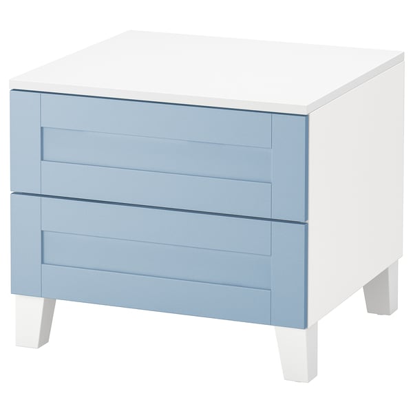 PLATSA chest of 2 drawers, white/Sannidal blue, 60x57x53 cm