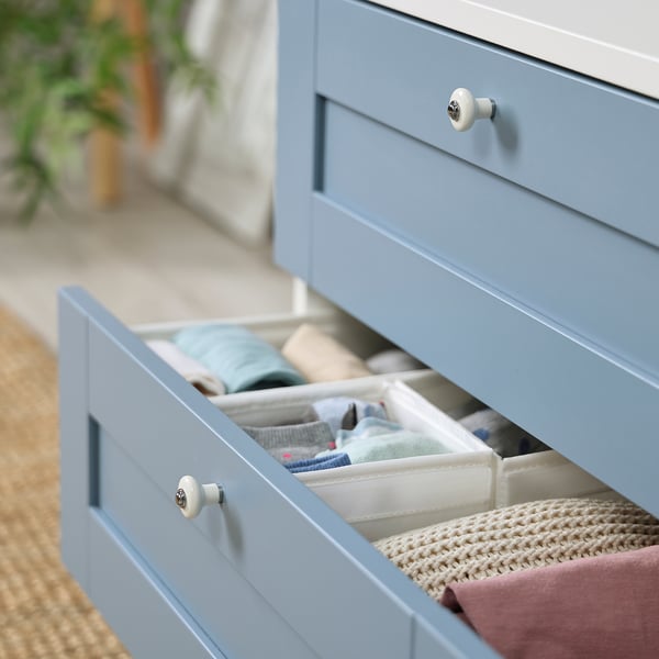 PLATSA chest of 2 drawers, white/Sannidal blue, 60x57x53 cm